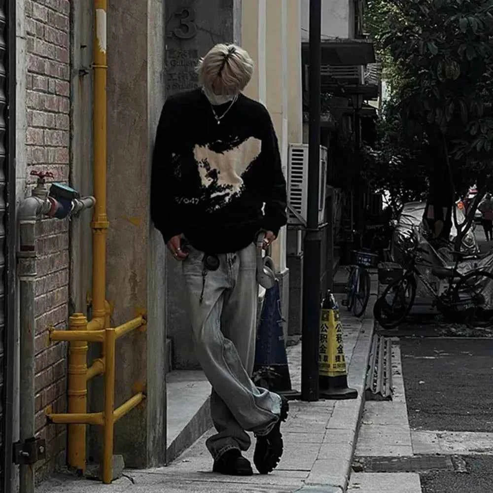 Gothic Streetwear Jacquard Long Sleeve Sweater