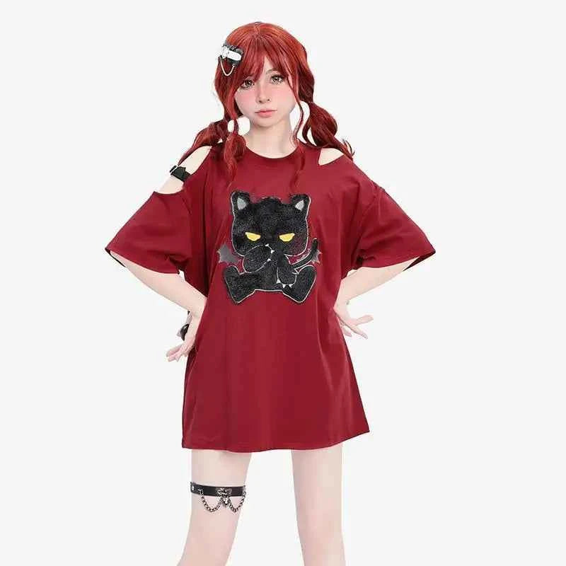 Red Punk Minimal Graphic American Style T-Shirt