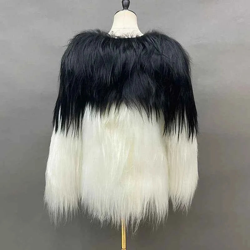 Luxury Mixed Color Goat Faux Fur Wool Jacket