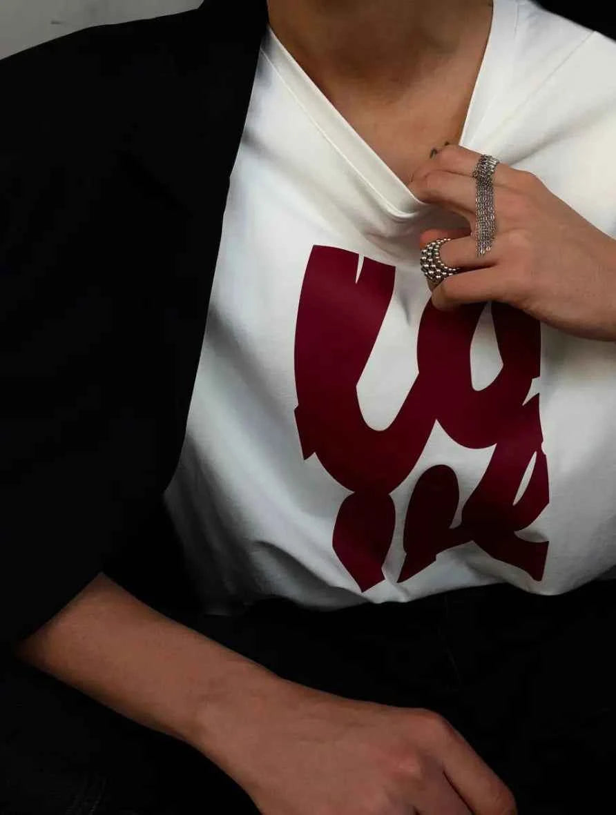 Y2K Russian Style Letter Printed Loose Cotton T-Shirt