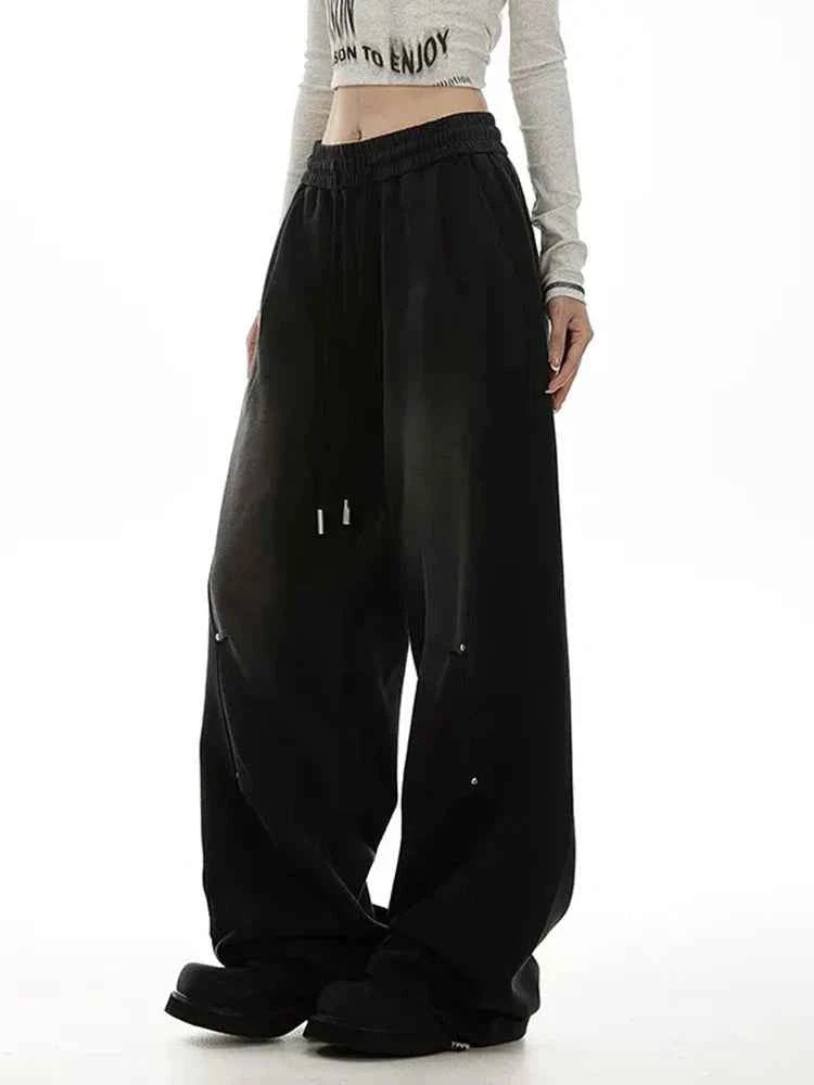 American Streetwear Vintage High Waist Lace-Up Sweatpants