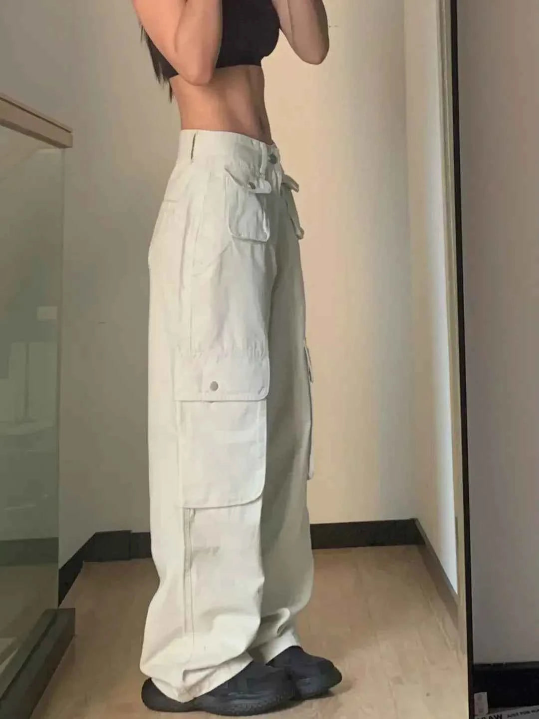 High Waist Solid Color Cargo Pants