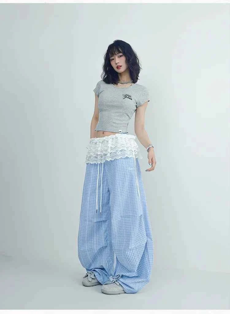 Fresh Blue White Checkered Sport Pants