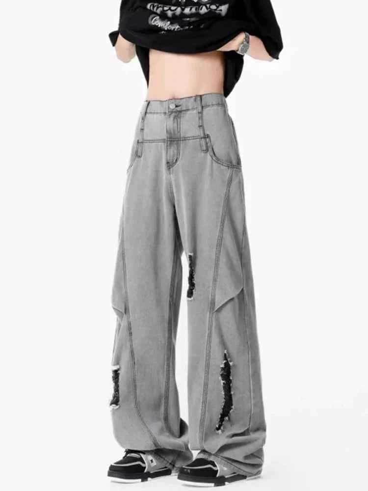 Men's Vintage Ripped Straight Leg Denim Jeans