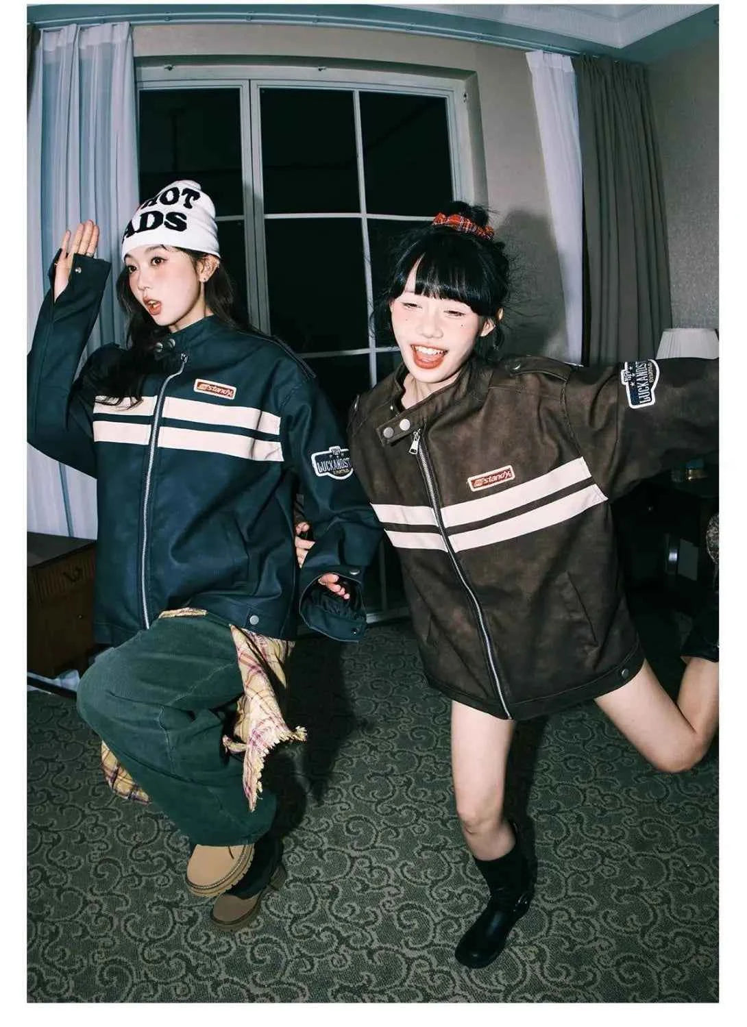 Streetwear Y2K Colorful Retro Striped Leather Jacket