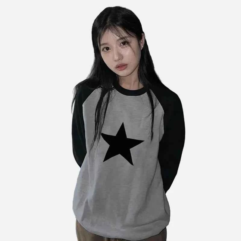 Gothic Oversized Contrast Color Long Sleeve T-Shirt