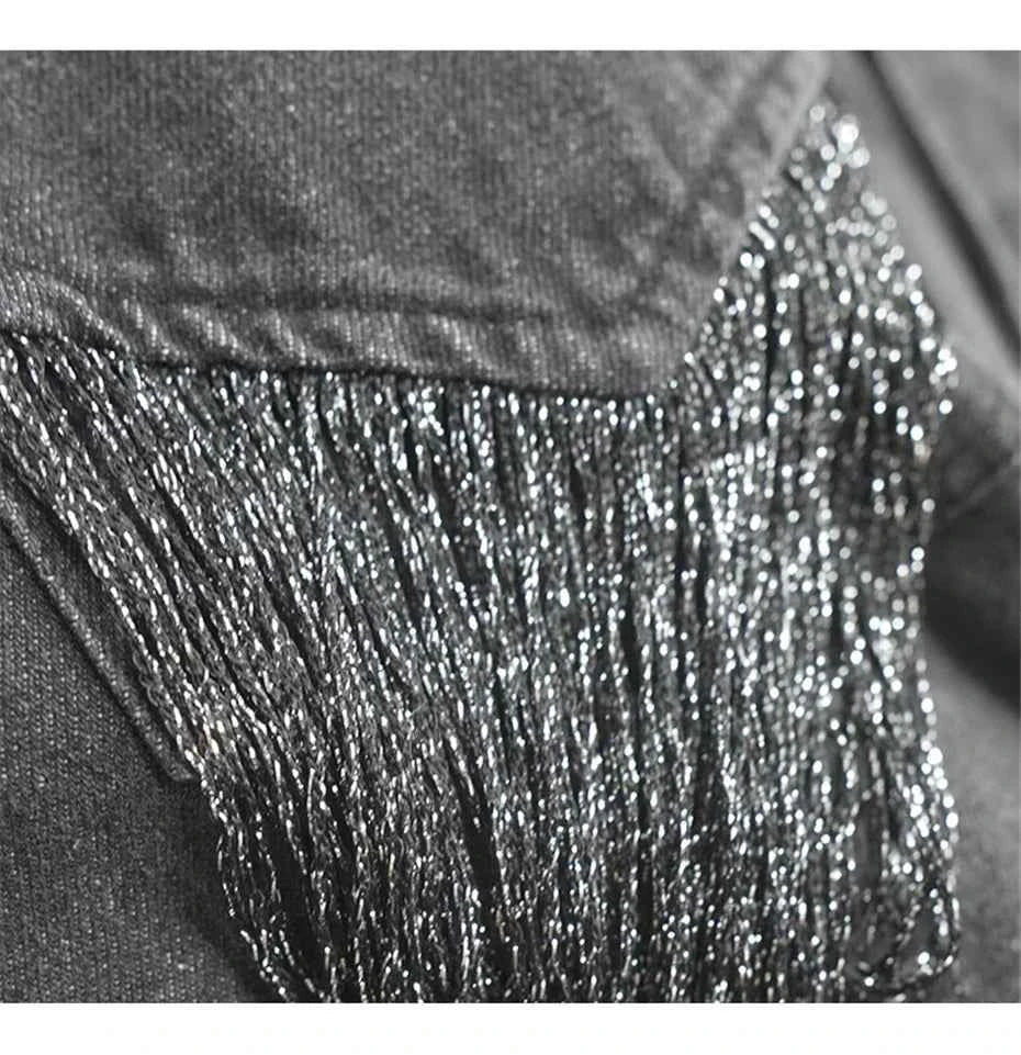 Oversized Black Tassels Denim Shirt