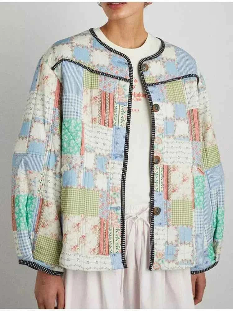Women Vintage Floral Chic Padded Jacket