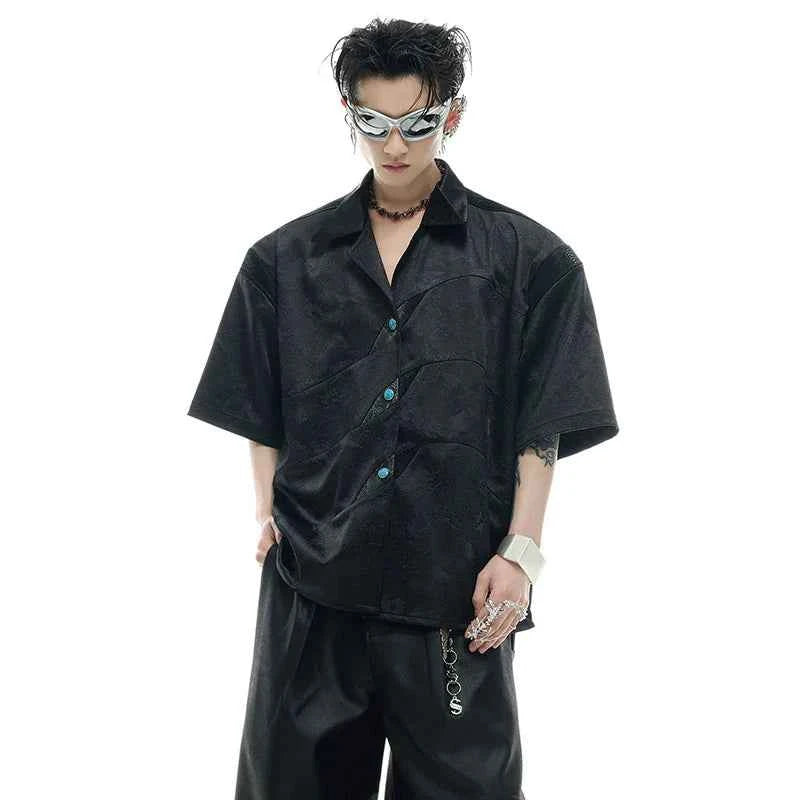 Luxurious Glossy Stripe Embossed Short Sleeve Shirt