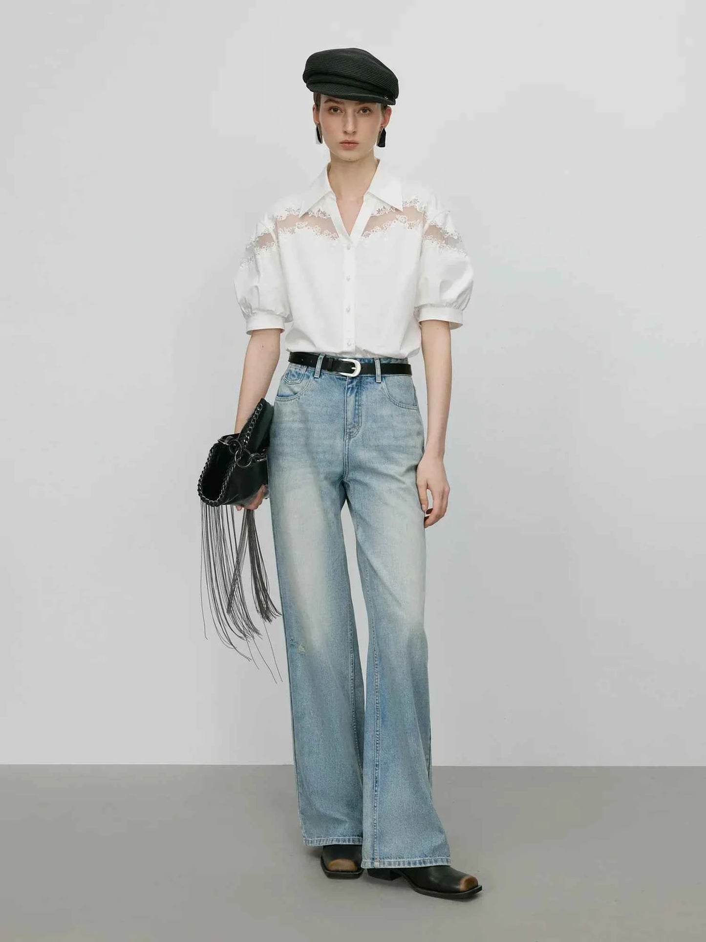 Classic Luxurious Sheer Lace Summer Blouse Shirt