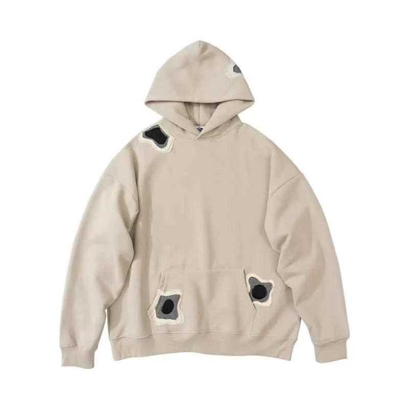 Vintage American Style Patchwork Fleece Hoodie