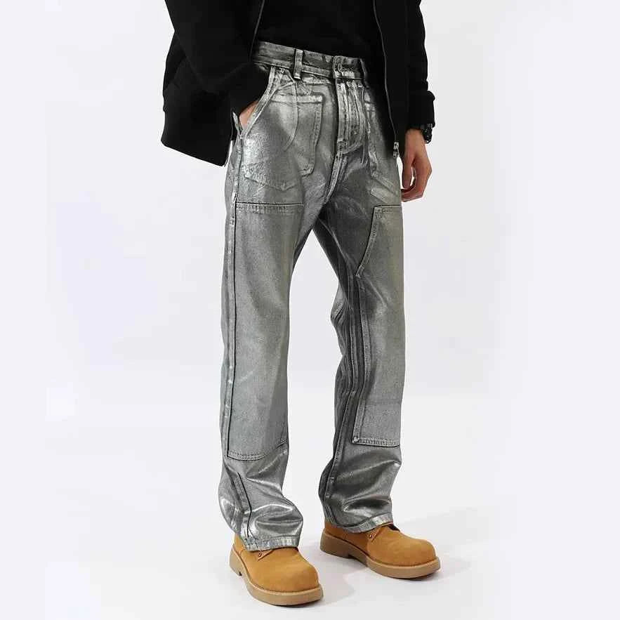 Streetwear Cool Silver Coated Casual Hip Hop Jeans