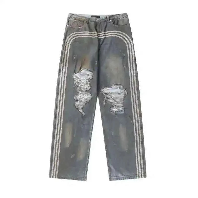 Stylish American Style Punk Patchwork Striped Jeans