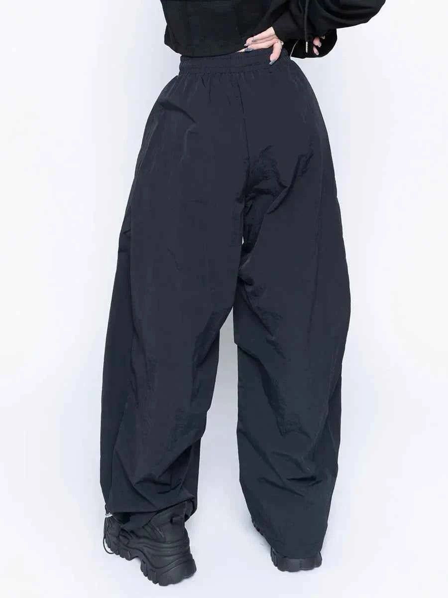 Black Chic Letters Print Parachute Sweatpants