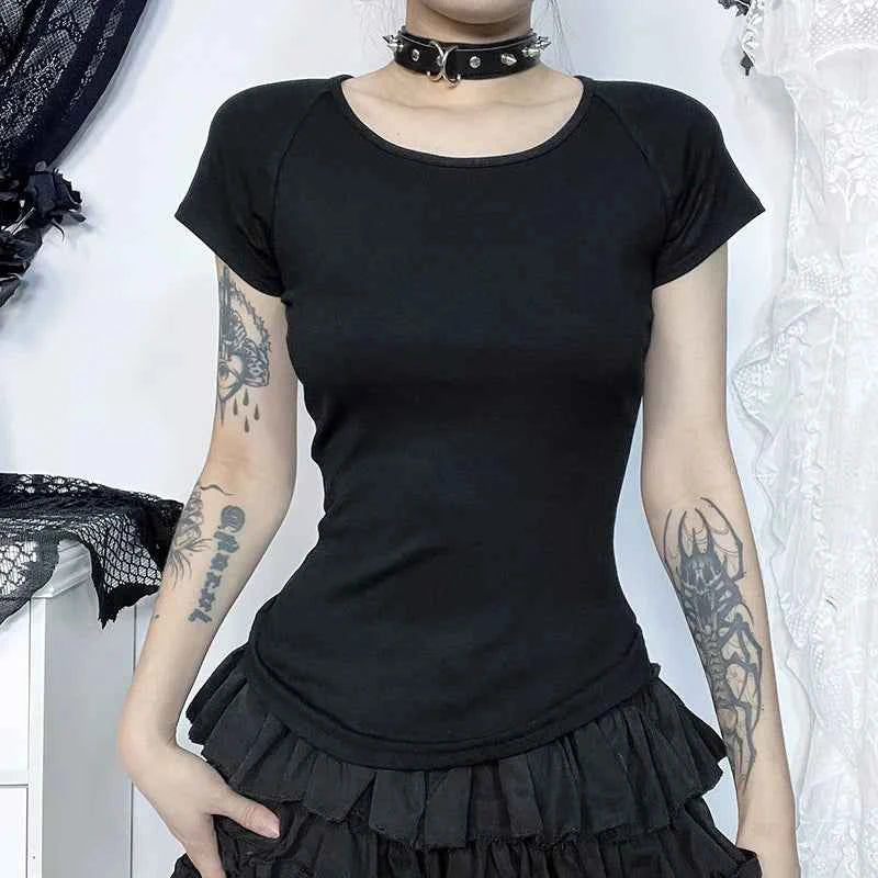 Dark Gothic Sheer Mesh Backless T-Shirt