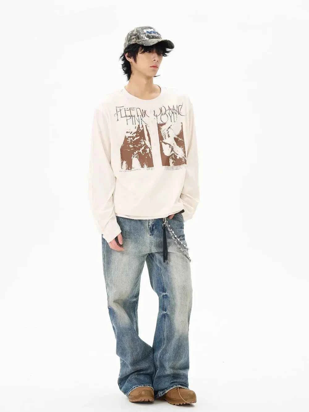 Retro Printed Long Sleeve Hip Hop T-Shirt