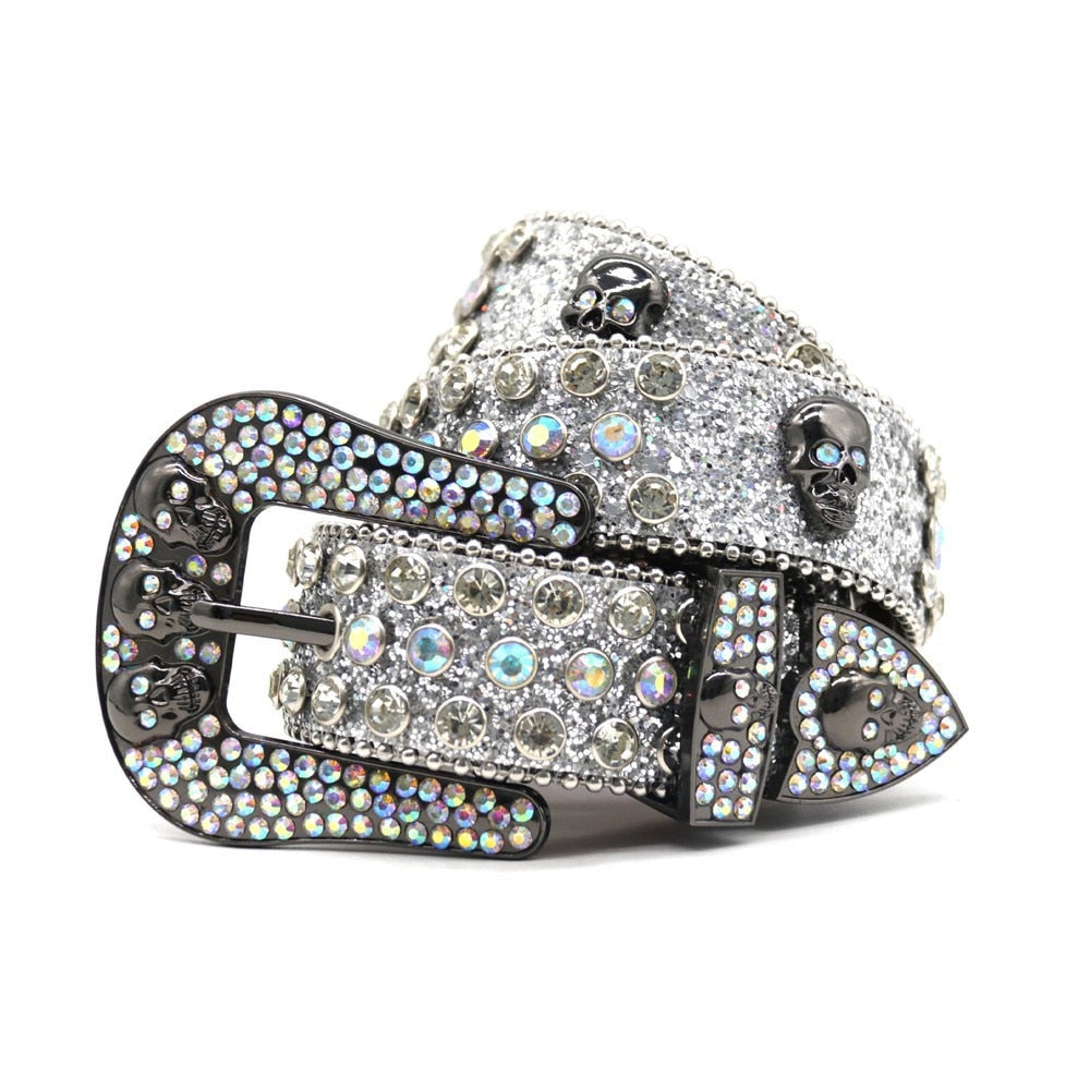 Skull & Diamond | Rhinestone Studded Belt - Luxuryurbanwear