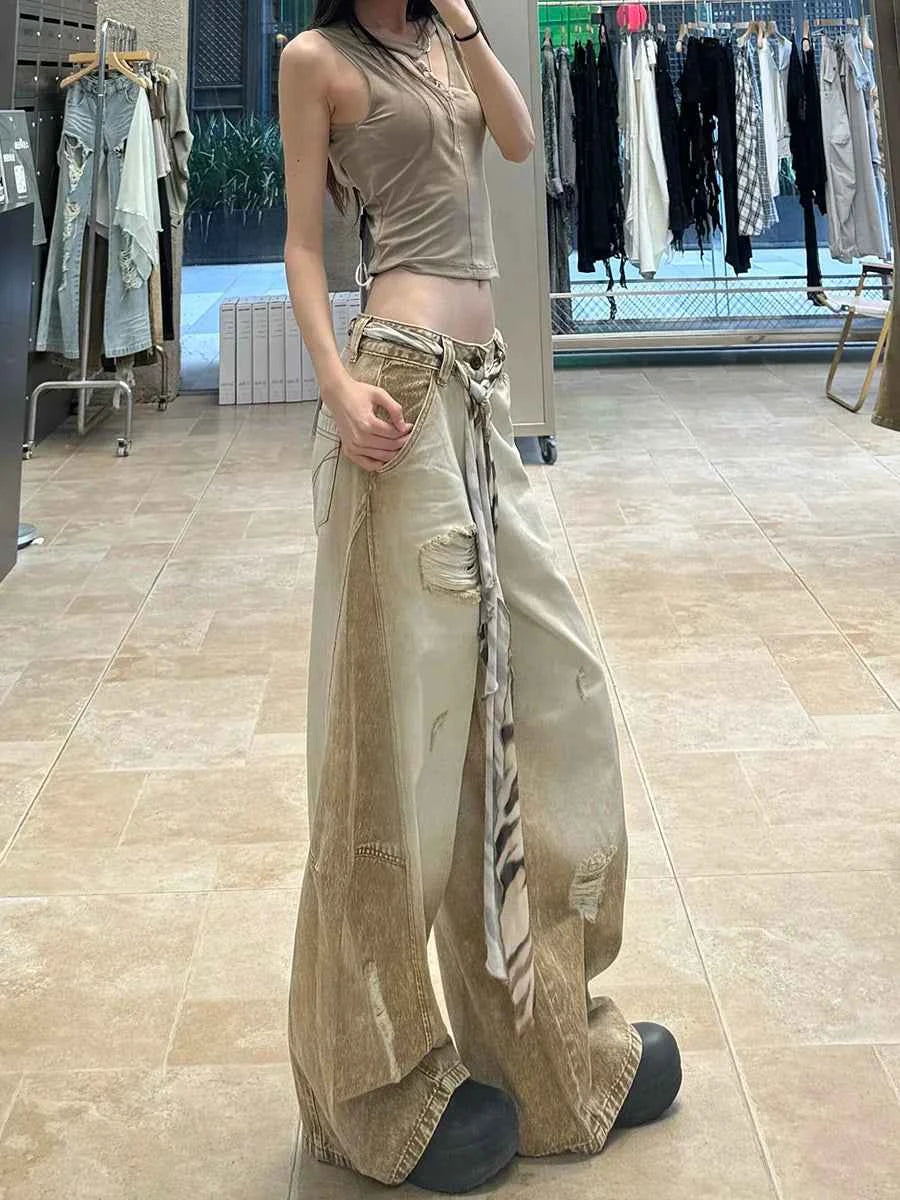 Vintage Washed Ombre Distressed Boyfriend Jeans