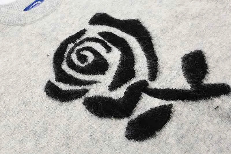 Rose Graphic Oversized Casual Knitwear Sweater
