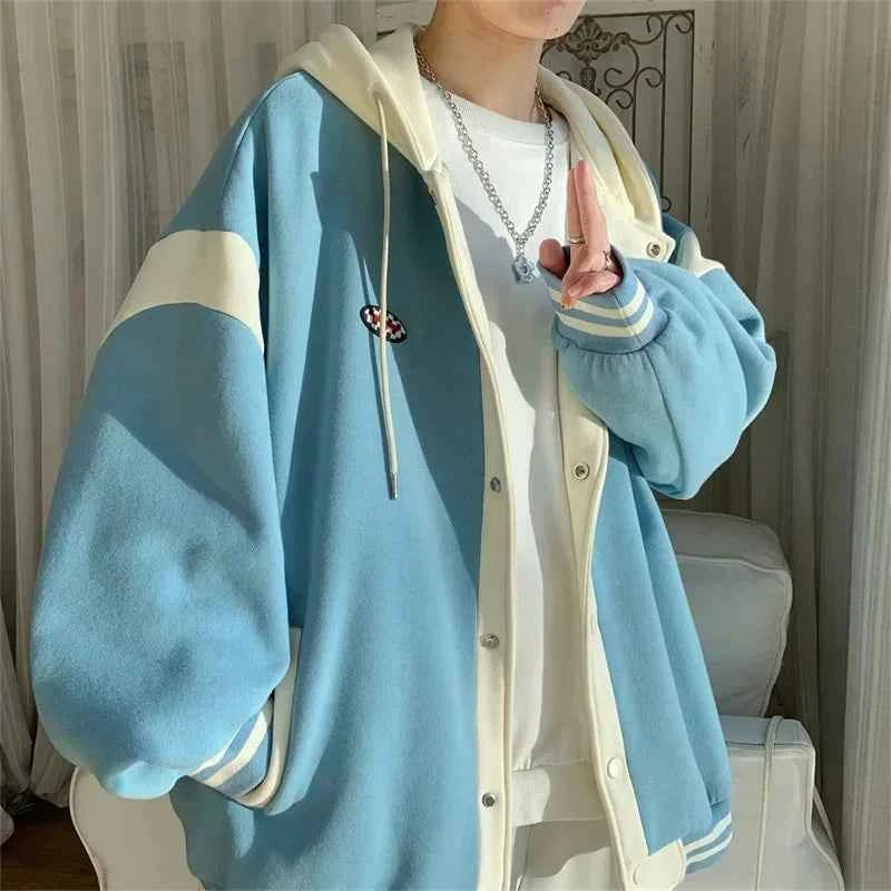Y2K Stylish Patchwork Hooded Varsity Jacket