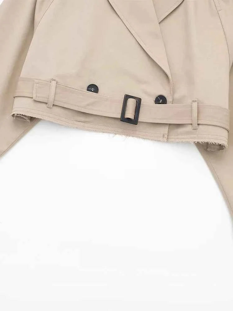 Old Money Style Belted Cropped Trench Jacket