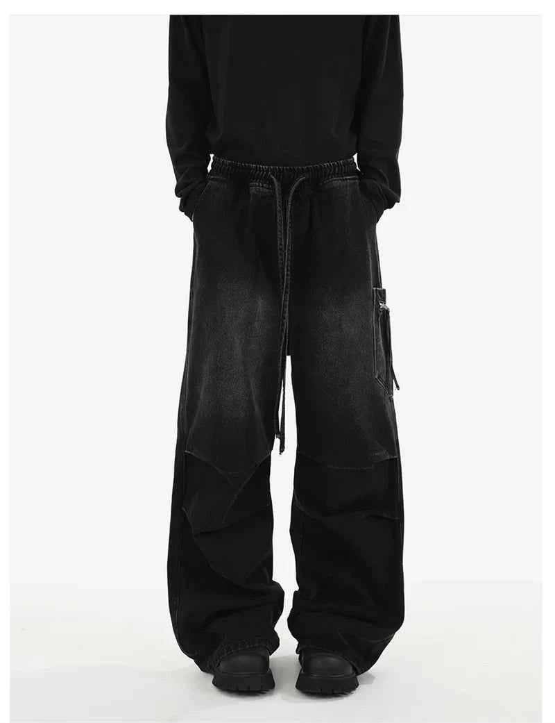 Streetwear Vintage Pleated Cargo Wide Leg Jeans