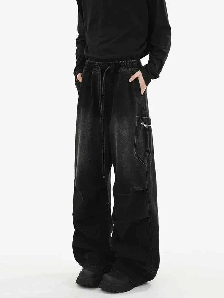 Streetwear Vintage Pleated Cargo Wide Leg Jeans