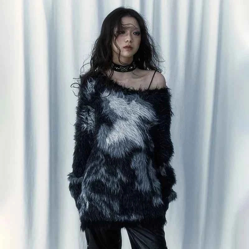 Grunge Aesthetics Black V-Neck Sweater