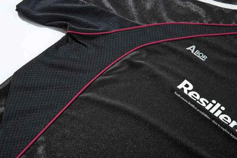 Streetwear Graphic Patchwork Mesh Jersey Sport T-Shirt