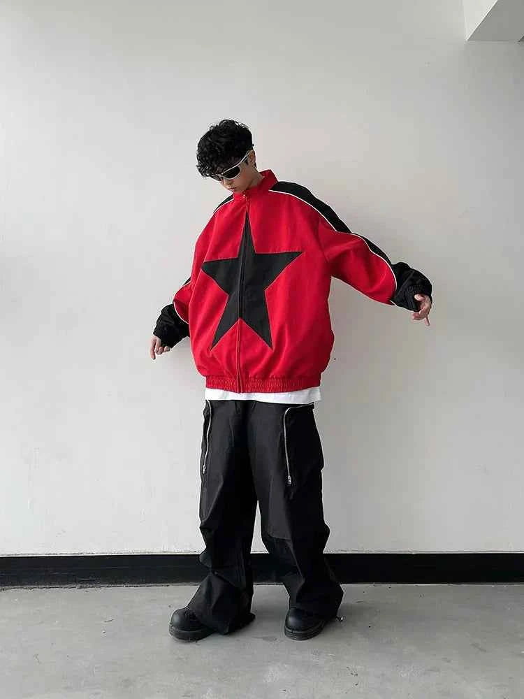 Retro Patchwork Star Varsity Jacket