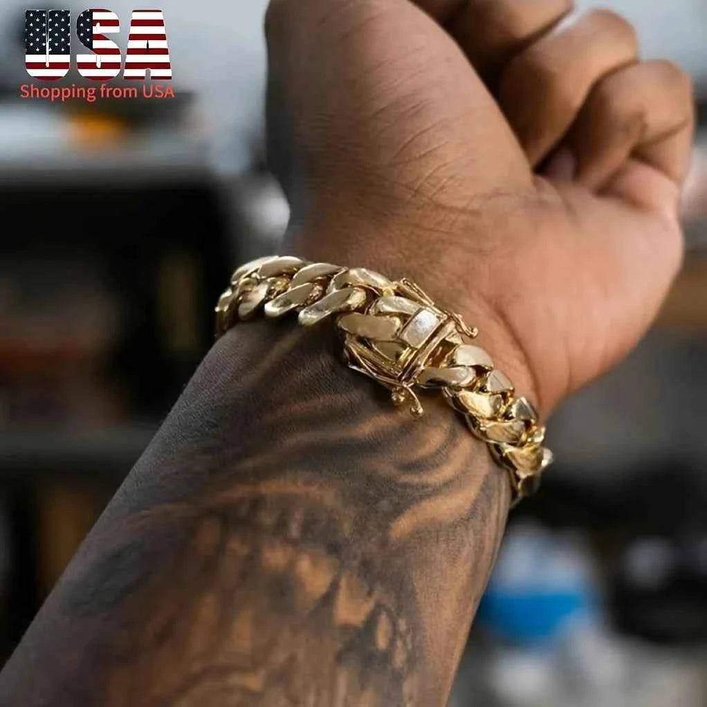 Stainless Steel Rhombus Cuban Miami Link Chain Bracelet - Luxury Urban Geometric Jewelry