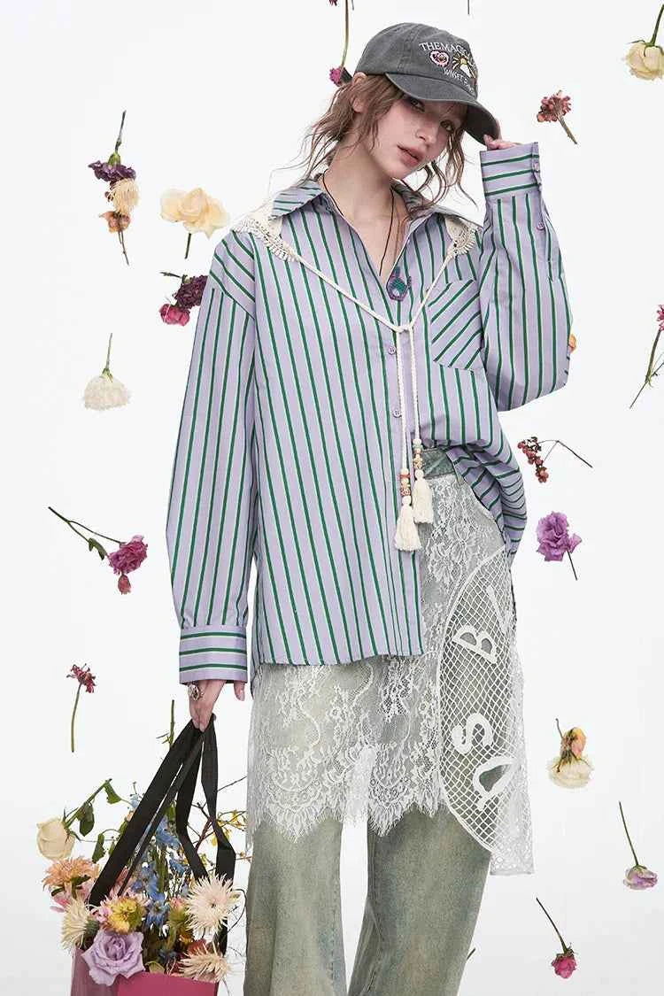 Dopamine Striped Long Sleeve Knit Shirt