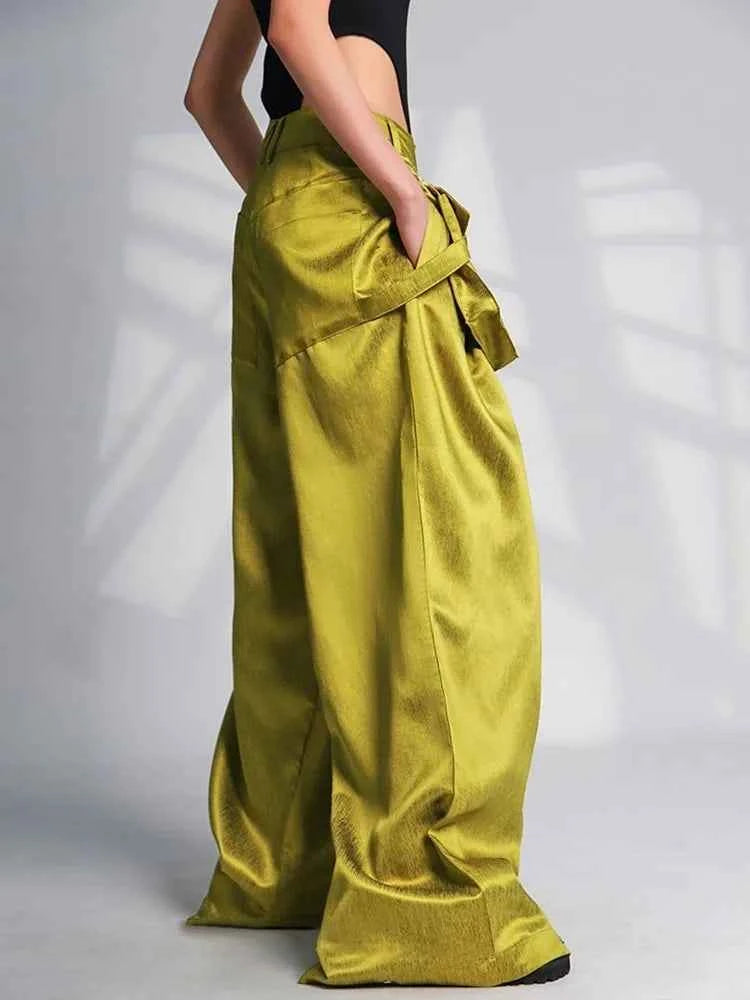 Tiny Yellow Patchwork High Waist Wide Pants