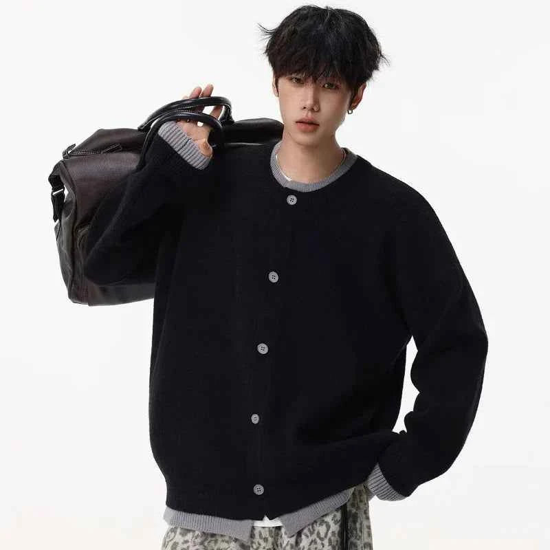 Retro Knitted Fake Two Piece Button Up Cardigan