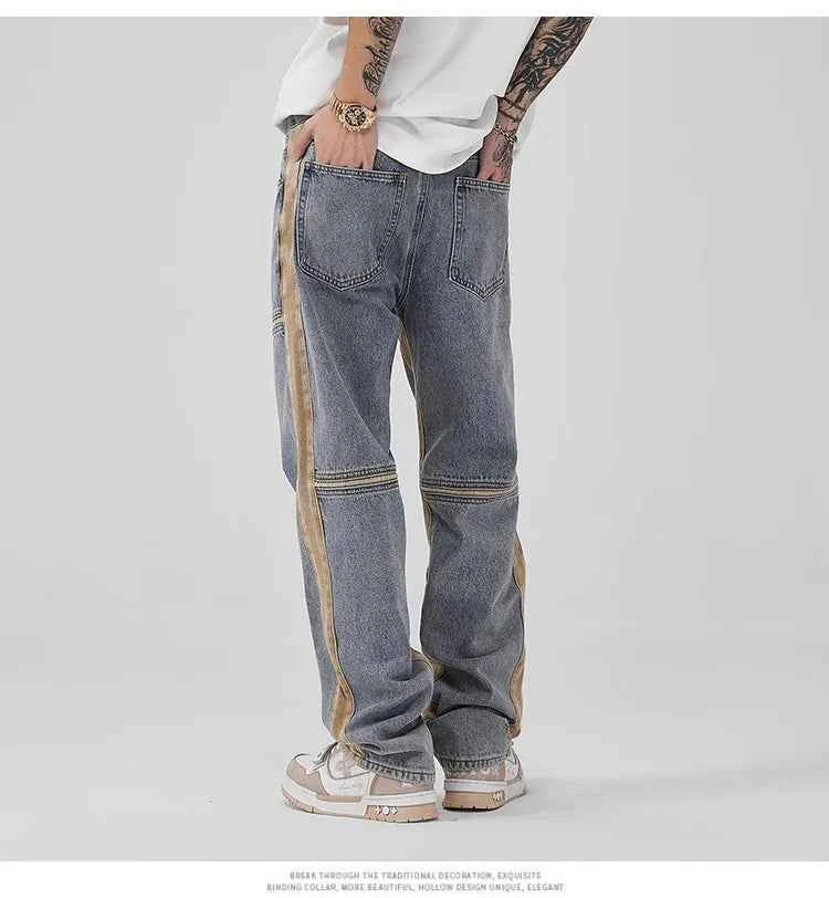 Trendy Yellow Stripe Vintage Patchwork Jeans
