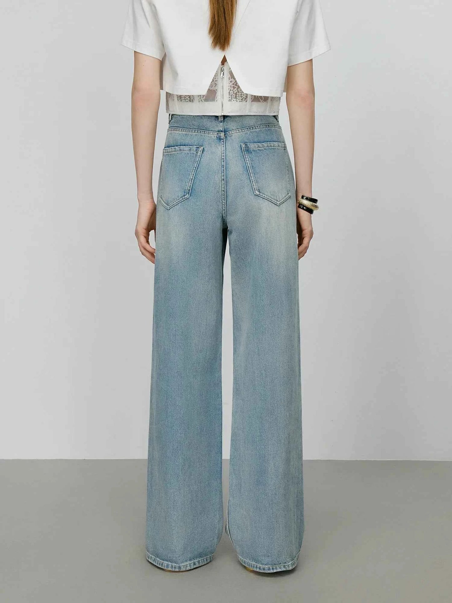 Vintage Wash Distressed Relaxed Straight Jeans