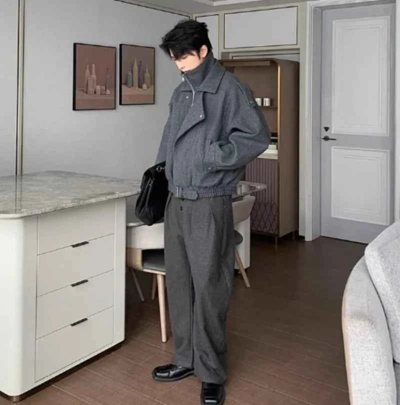 Classic Thick Woolen Stand Collar Parkas Irregular Jacket
