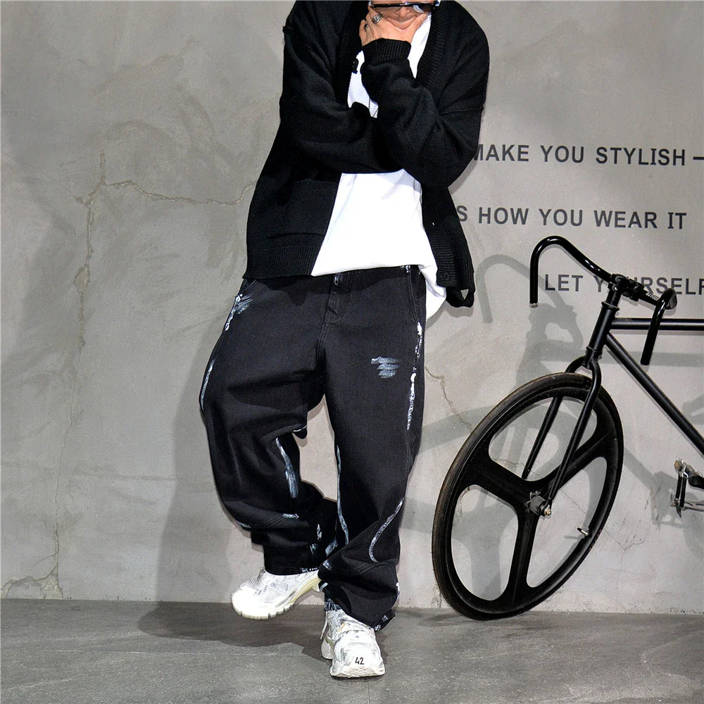 Ebony Black Splash Paint Style Pants