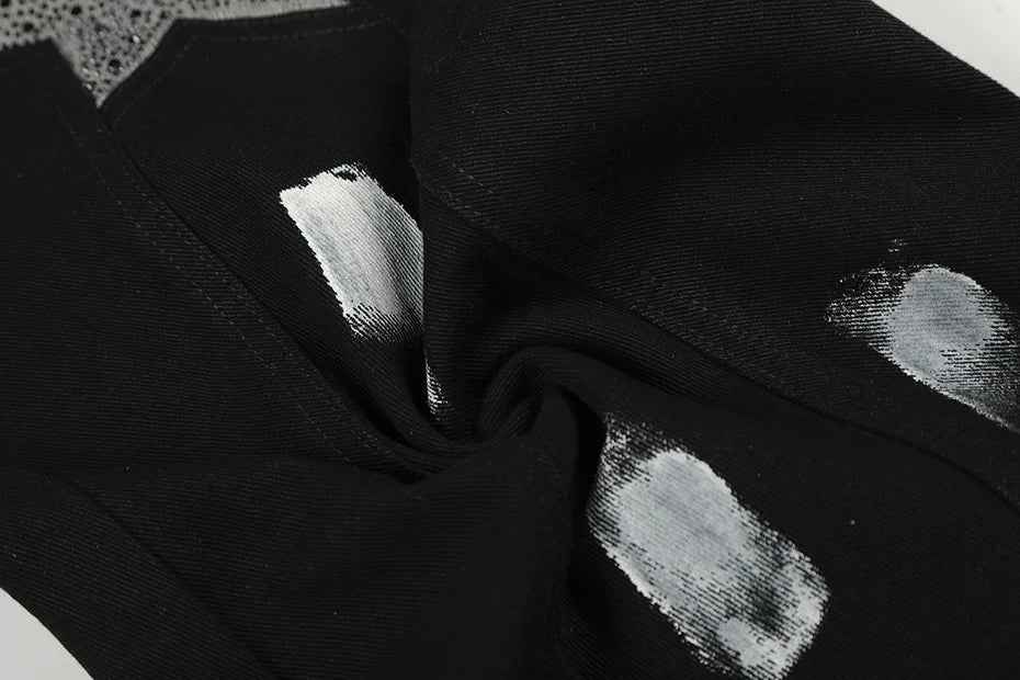 Streetwear Black Diamond Star Patchwork Wide Leg Jeans