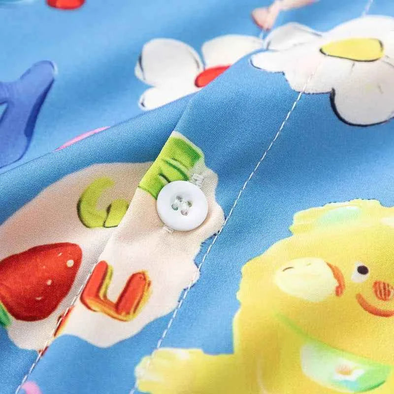 Y2K Vibrant Fashionable Cartoon Graphic Button-Up Shirt