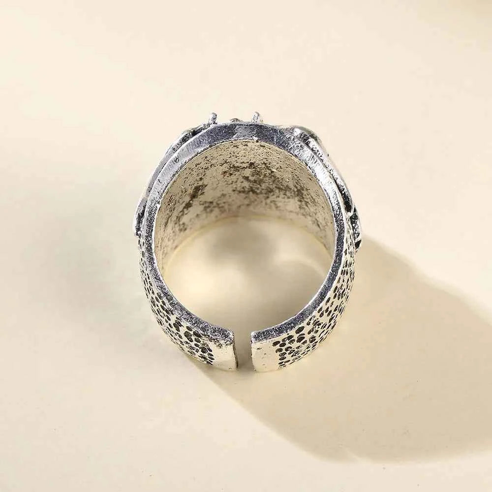 Handmade Retro Angry Skull Silver Ring