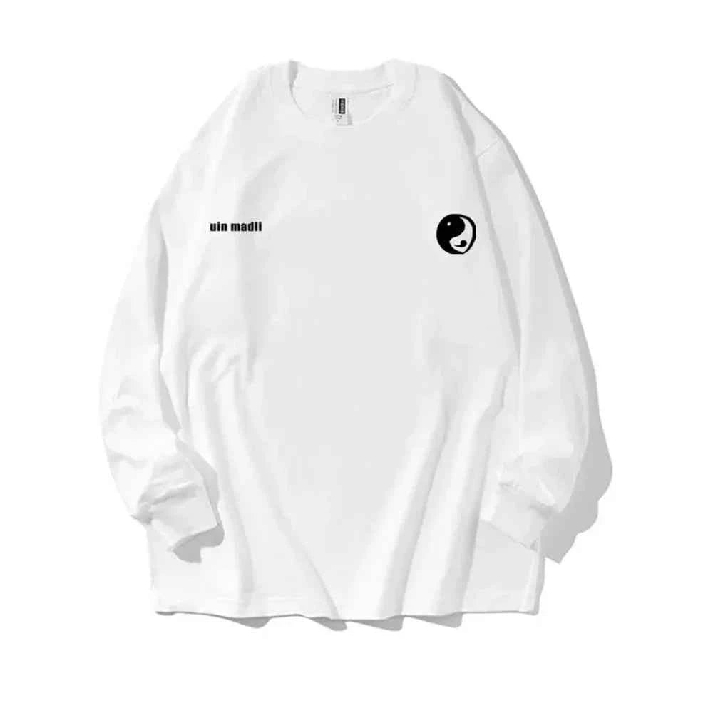 White Infinty Printed Long Sleeve Casual T-Shirt