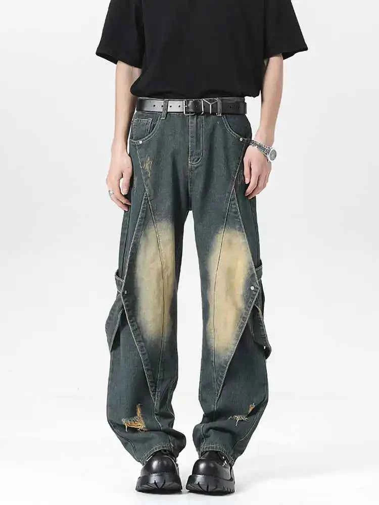 Effortless Streetwear Oversize Blue Gothic Cargo Jeans
