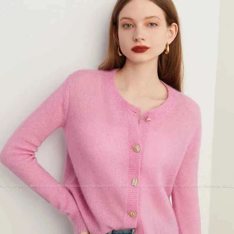 Women Pink French Knitted Button Cardigan