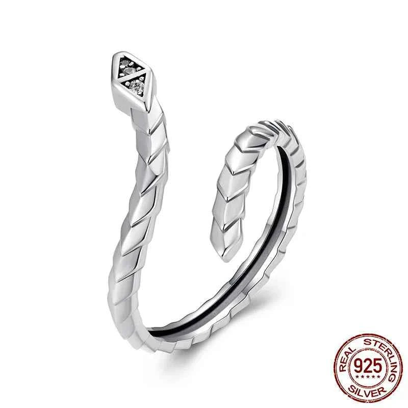 Adjustable Sterling Silver Snake CZ Band Ring