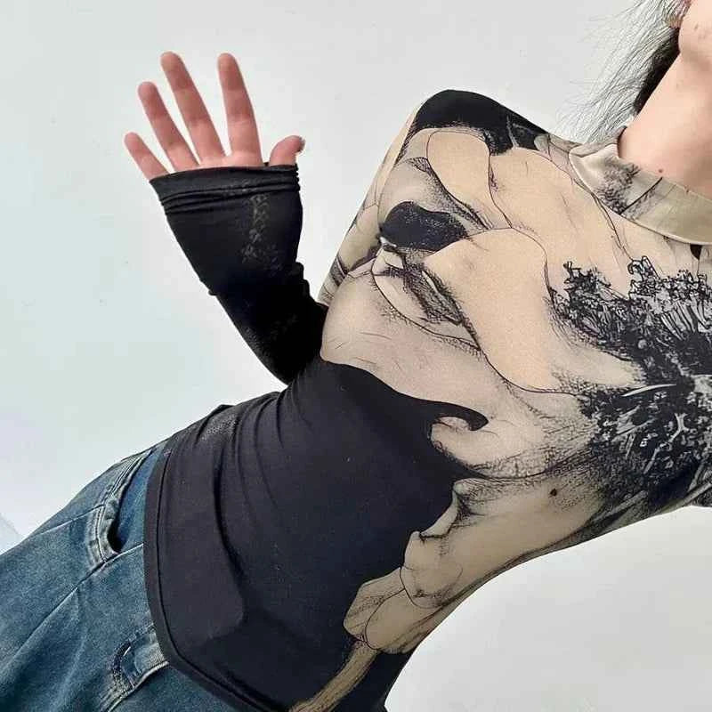 Chic Patchwork High Neck Slim T-shirt