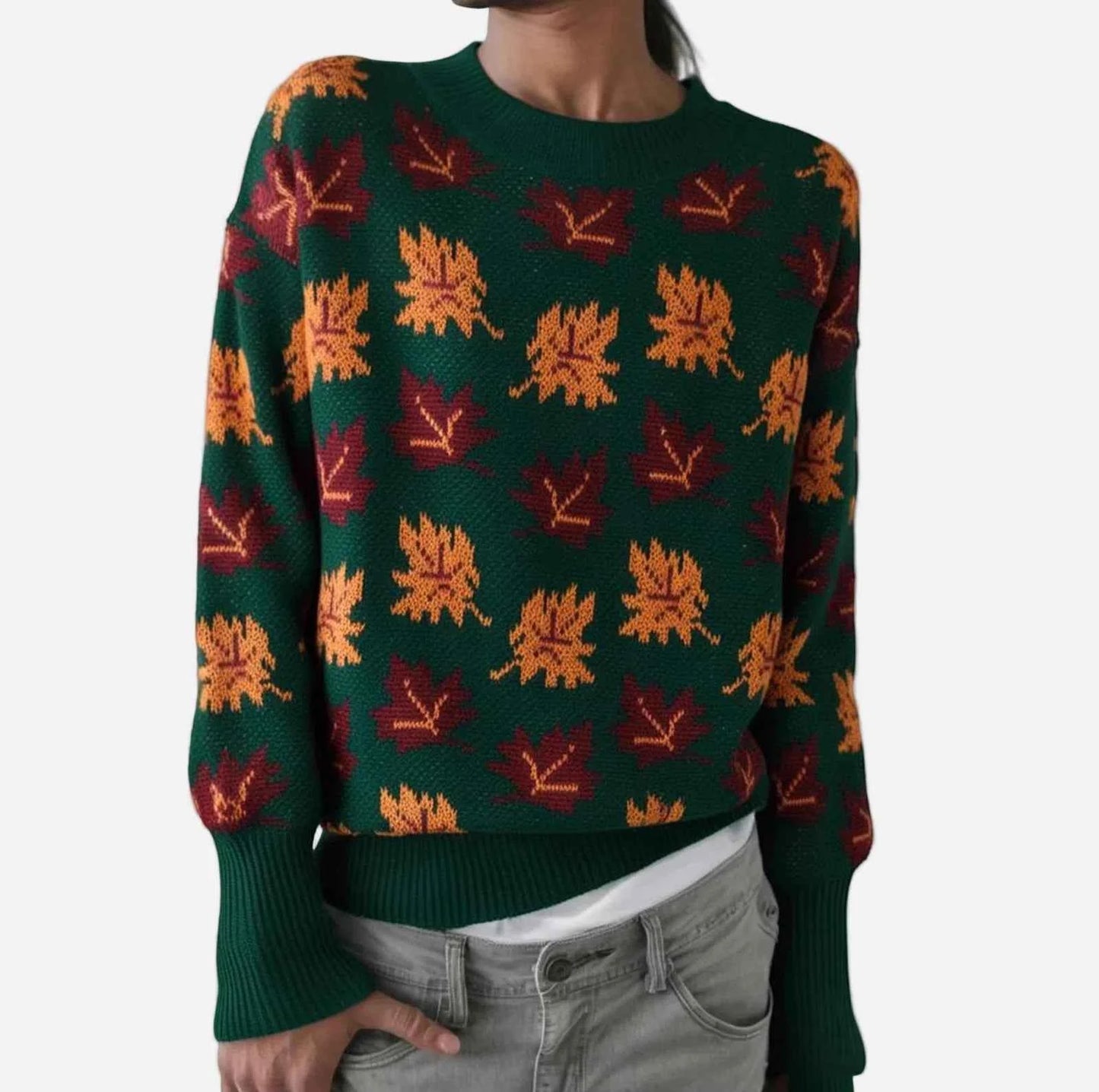 Streetwear Leaf Print Knit Cool Sweater