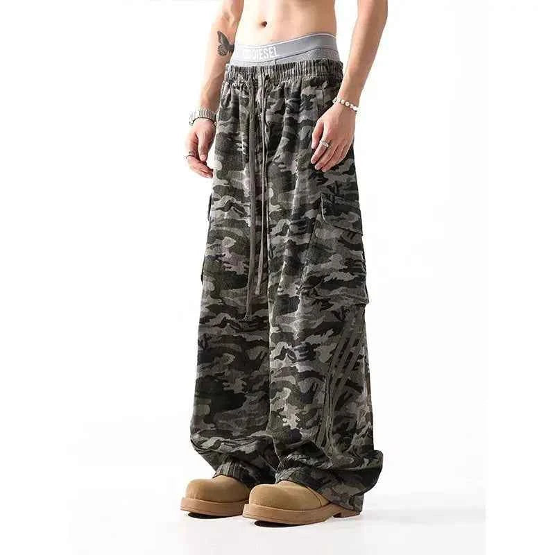 Vintage Camo Stripe Elastic Sports Sweatpants