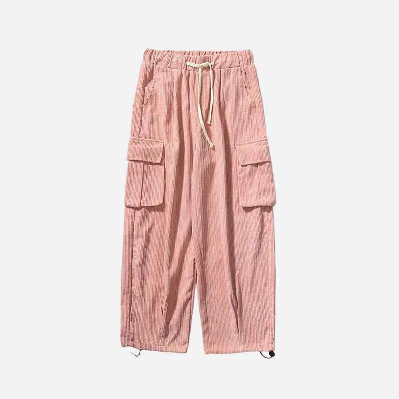 Flattering Corduroy Elastic Waist Cargo Sweatpants