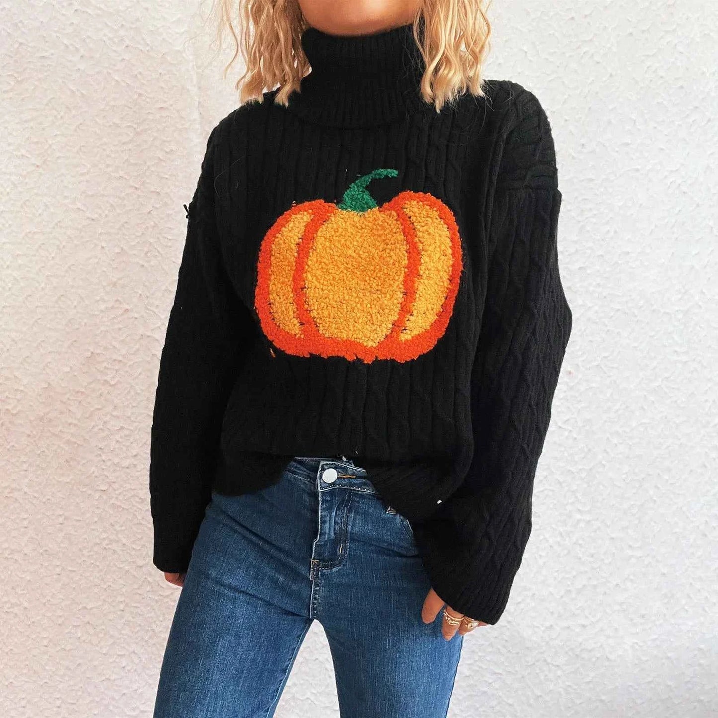 Cozy Halloween Pumpkin Embroidered Sweater